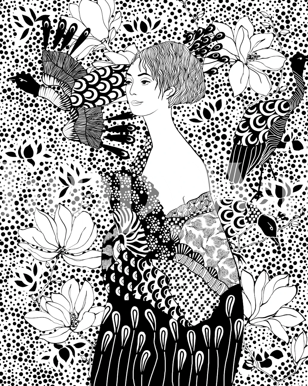 Lady with Fan wallpaper in stylish room