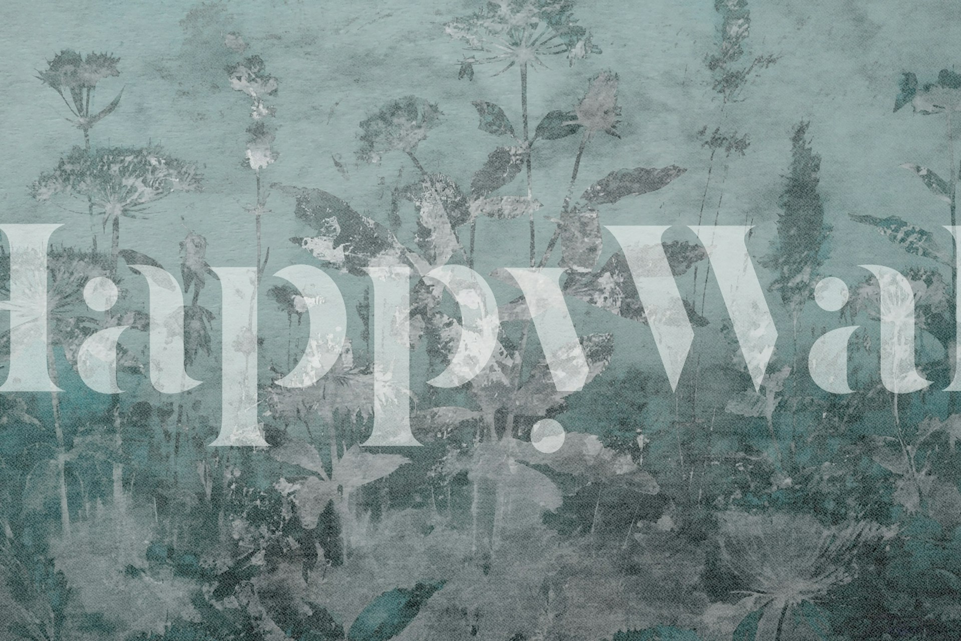 Aqua floral botanical wallpaper with an antique effect