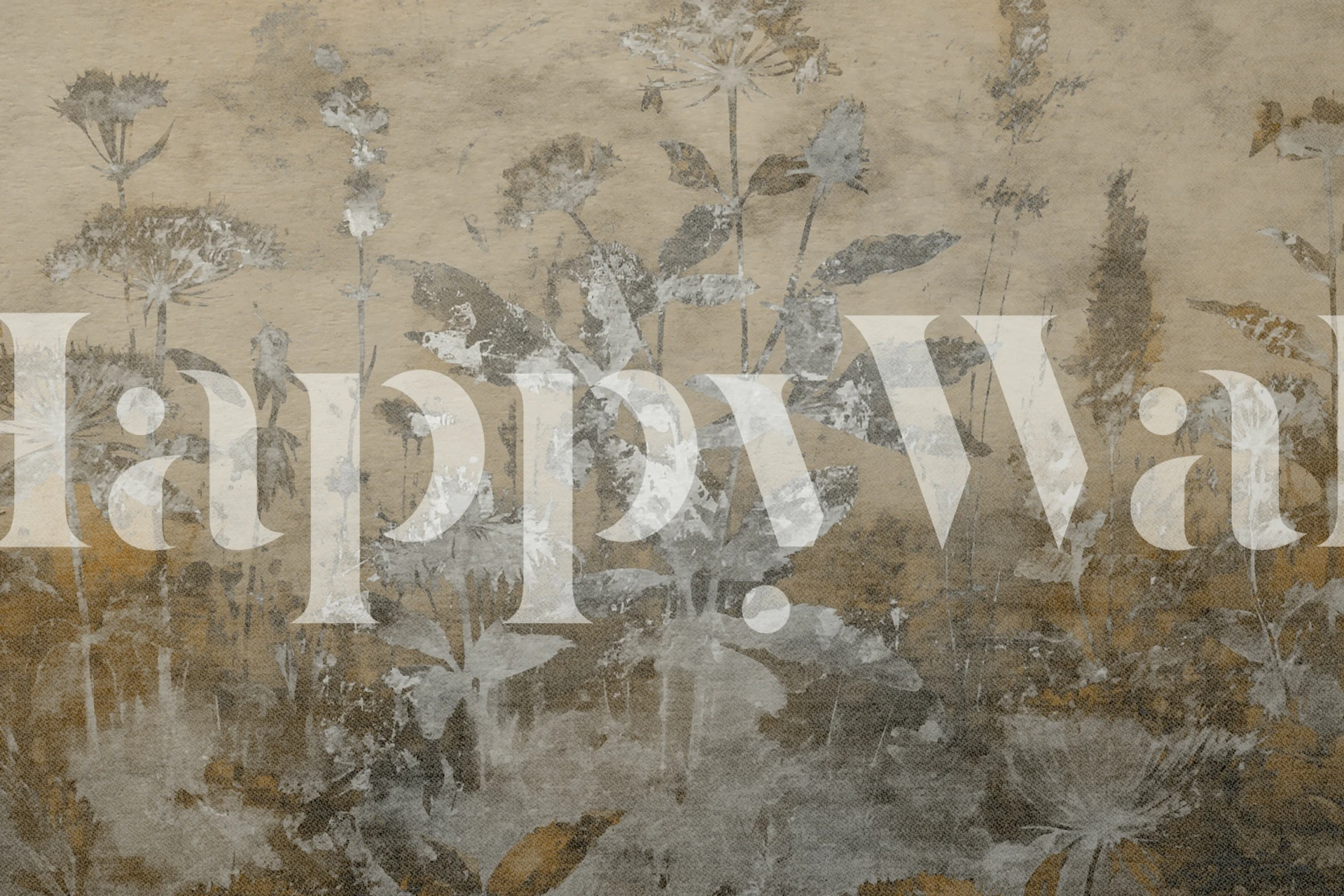 Grey floral silhouettes on beige background botanical wallpaper