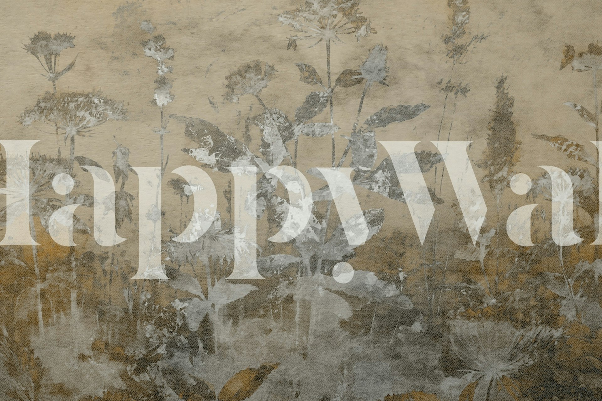 Grey floral silhouettes on beige background botanical wallpaper