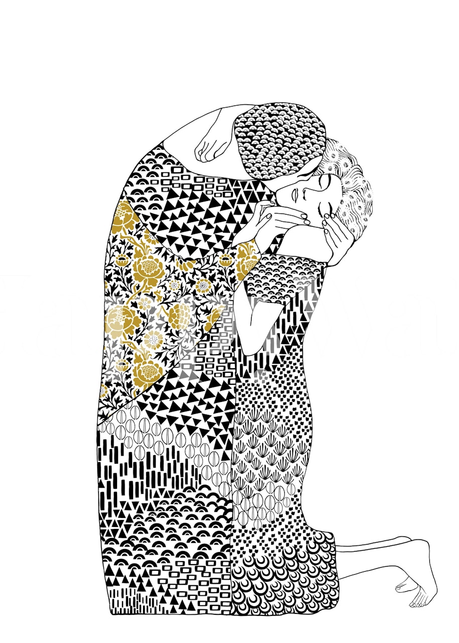 Design di carta da parati elegante di una coppia che si bacia The Kiss