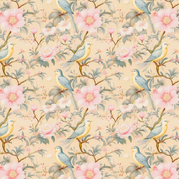 Birds Blossoms Vintage Garden