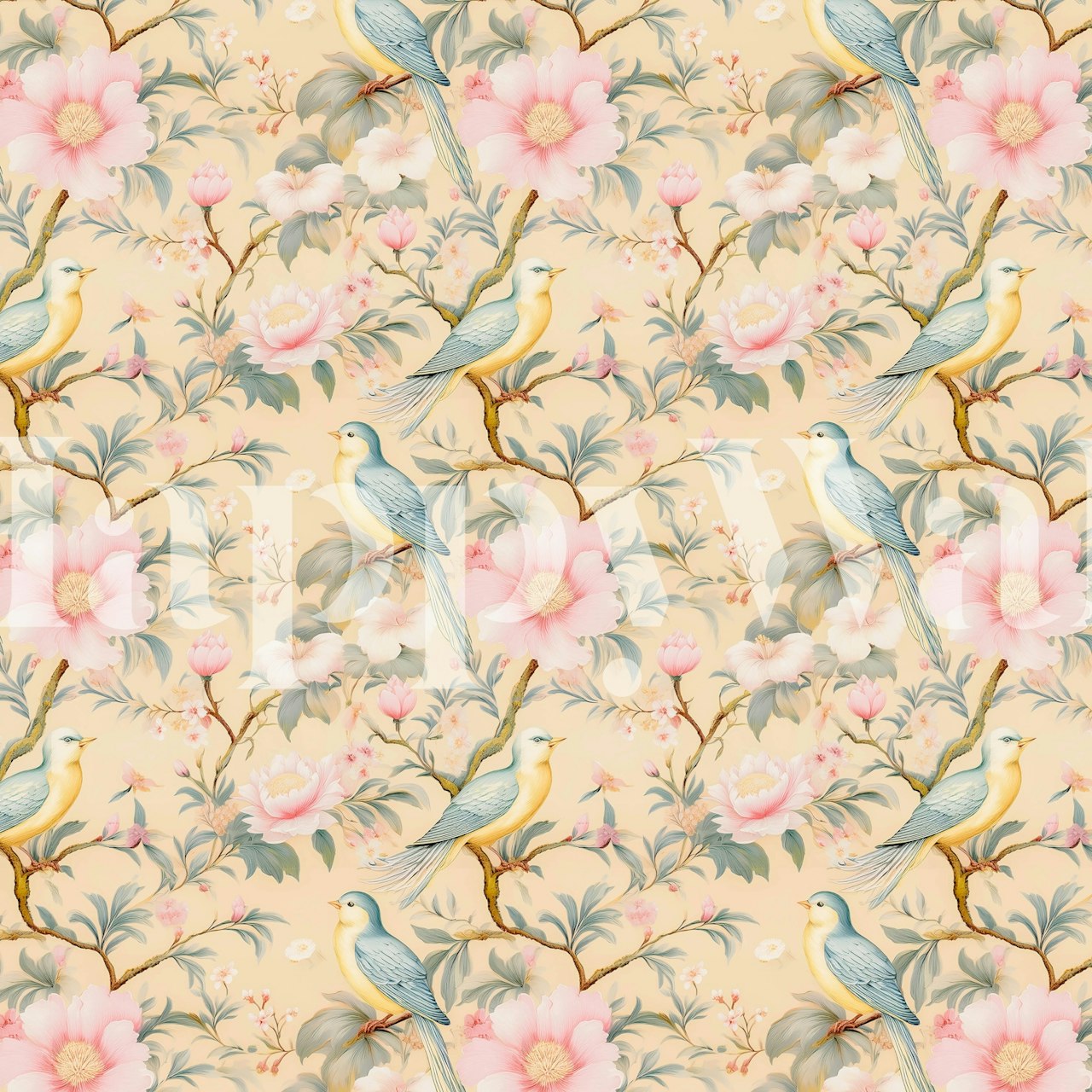 Birds Blossoms Vintage Garden wallpaper in a room