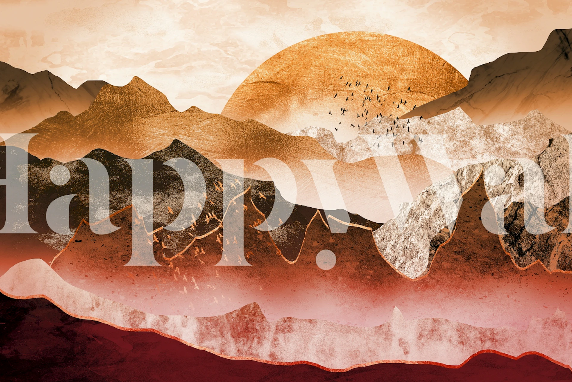 Red Rockscape wallpaper in a room setting