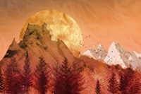 Golden sunset in the red mountains tapet