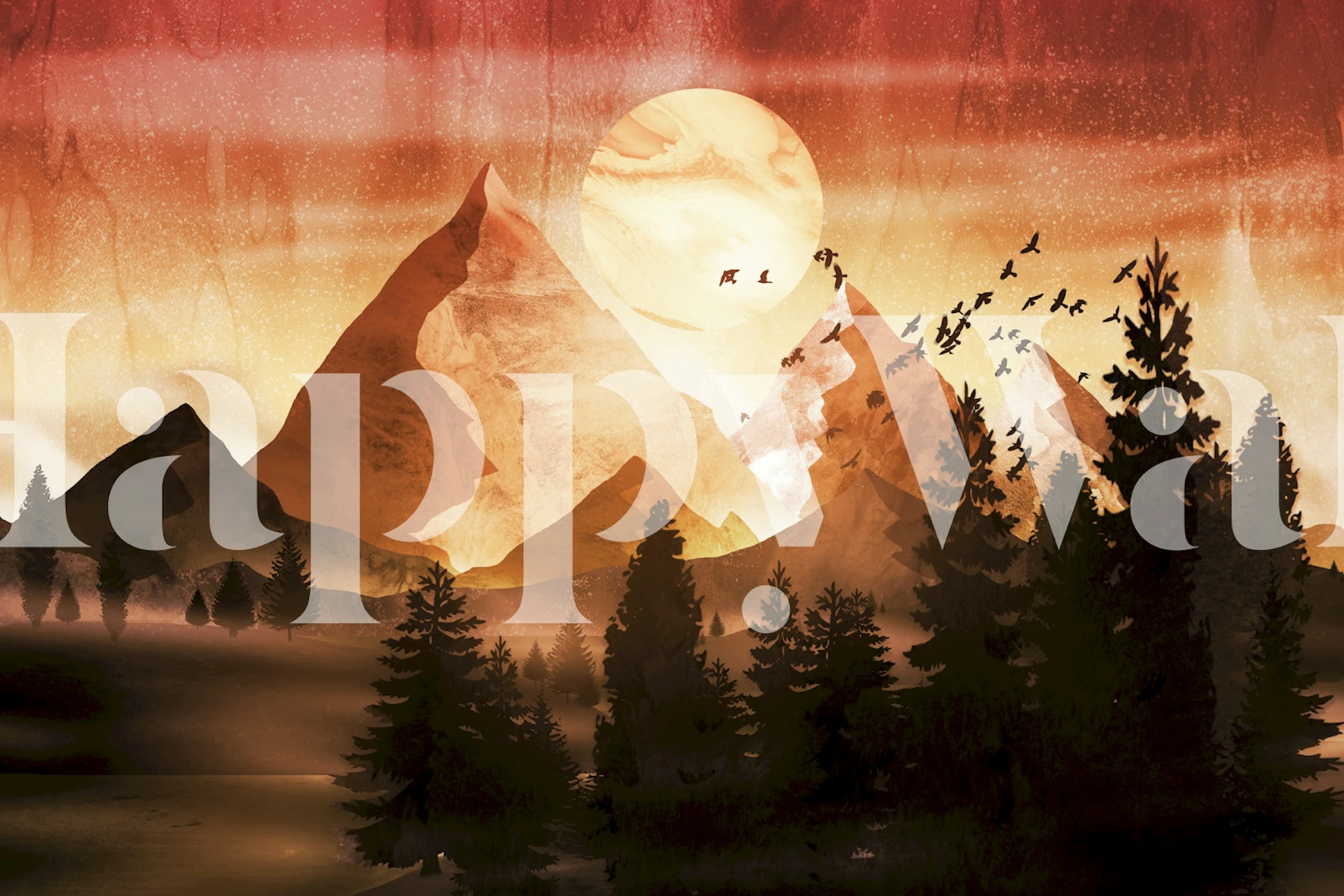 The Red Hour tapet med solnedgang og bjerge