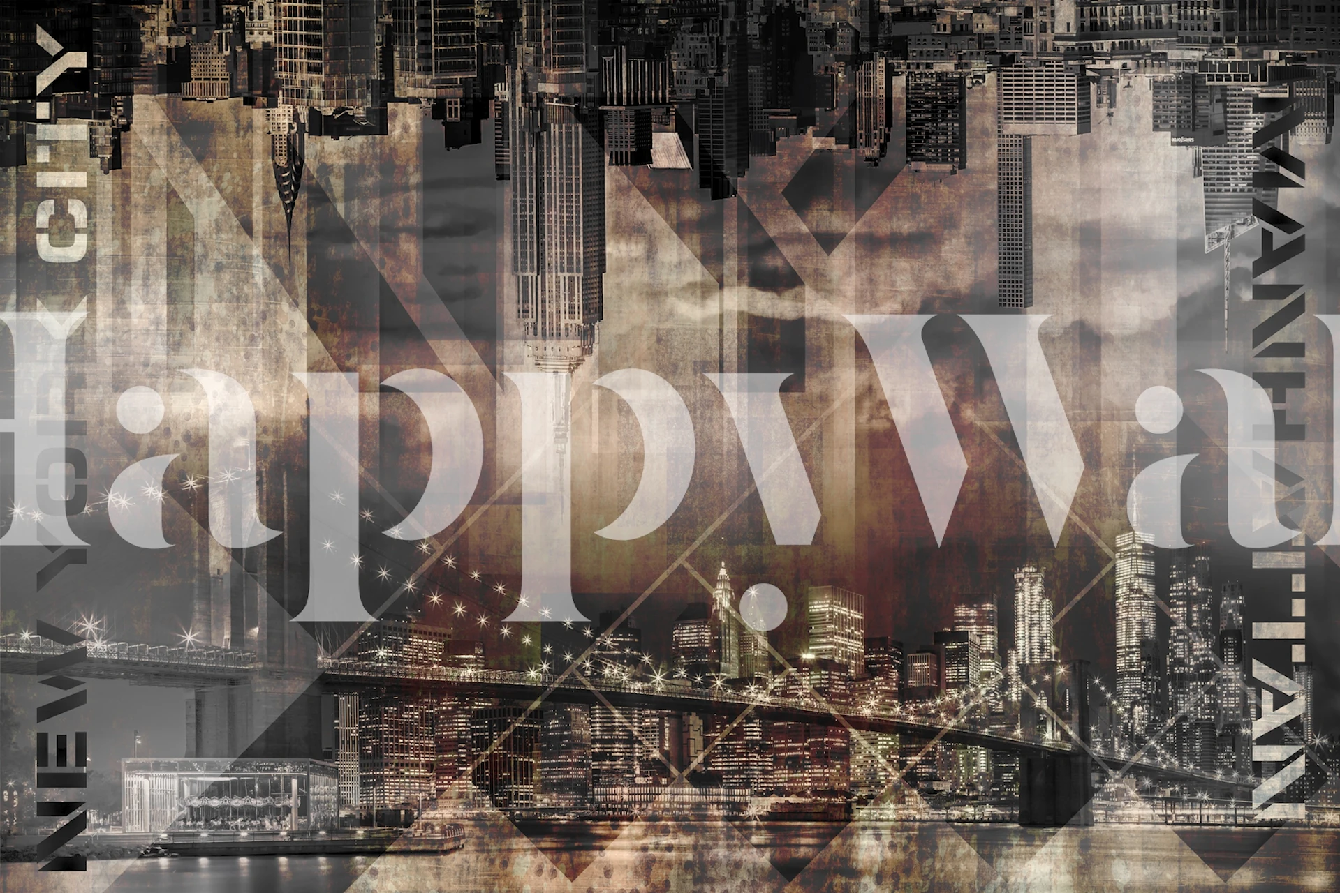 Manhattan skyline in dark tones with geometric patterns wallpaper