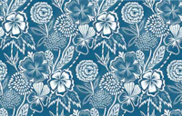 Shibori florals on blue wallpaper