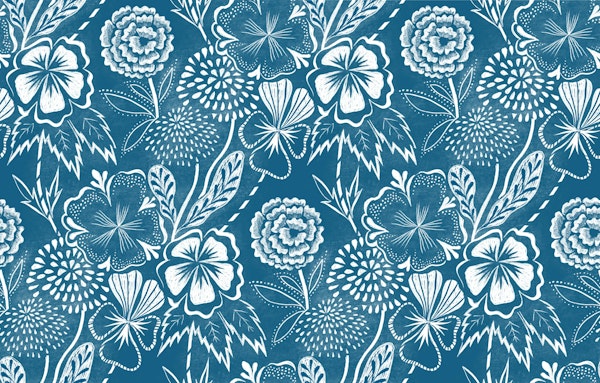 Shibori florals on blue