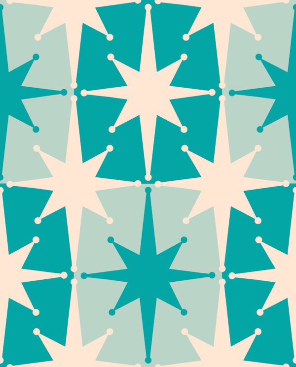 Atomic Starbursts Retro Checkered Teal Aqua