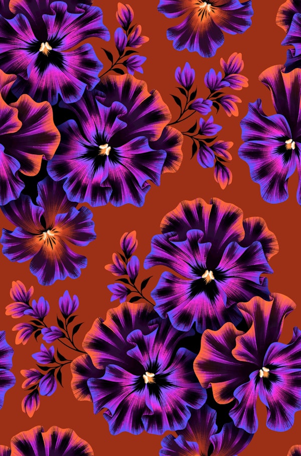 Pansies Floral - Burnt Orange / Purple