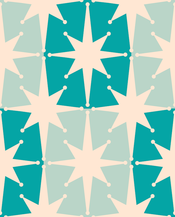 Mid Century Modern Checkered Starbursts Teal