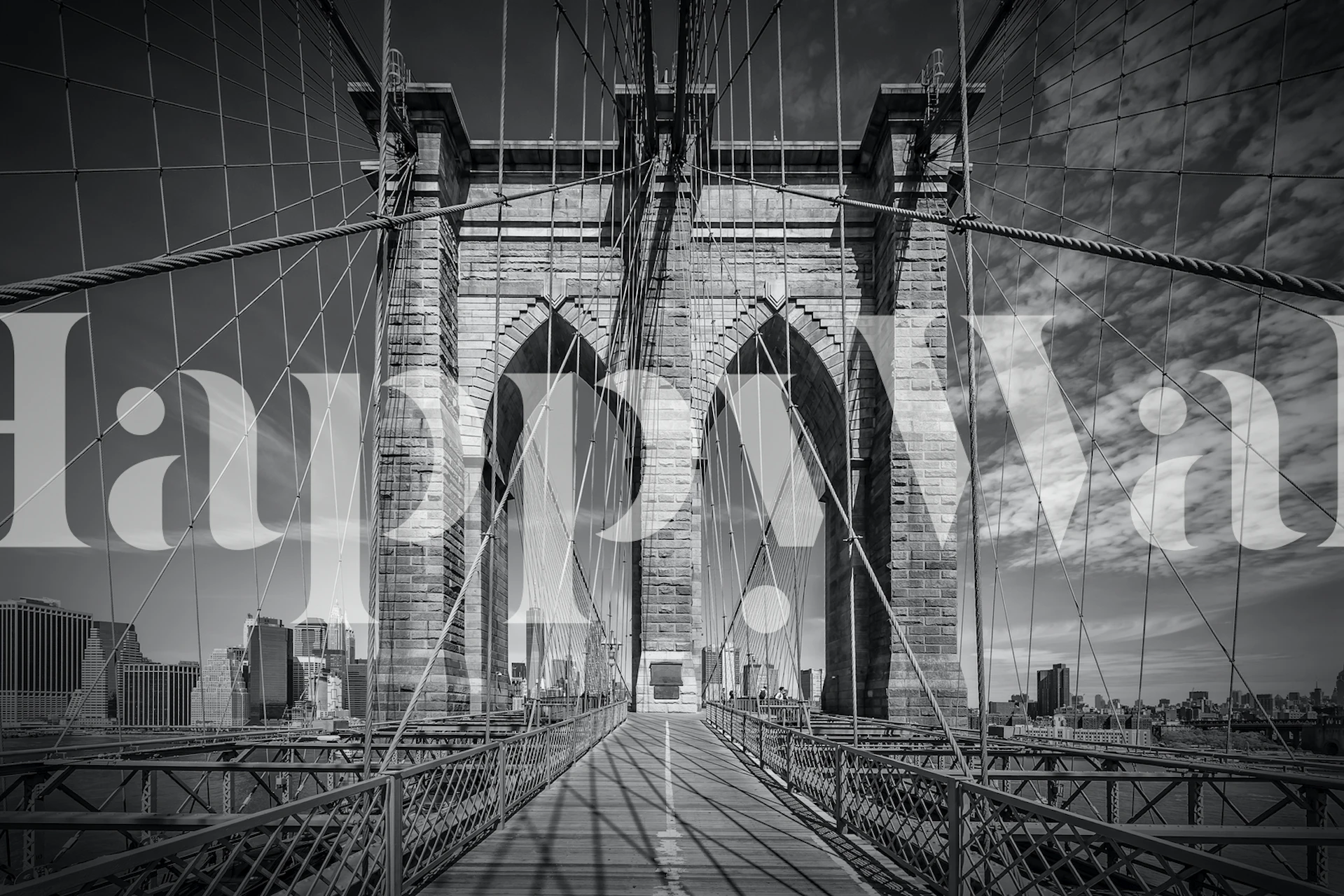 Brooklyn Bridge architectural wallpaper in black and white style