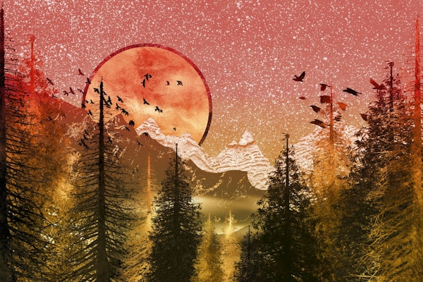 Golden Forest by Red Sky