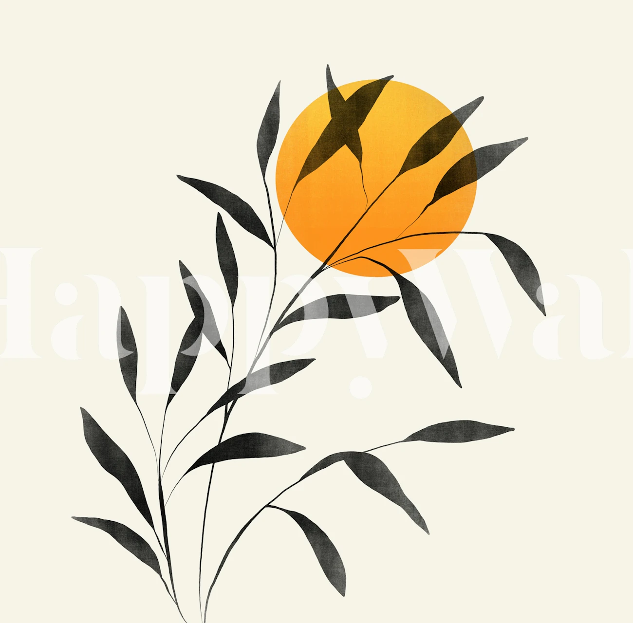 Black leaves and gold sun design wallpaper