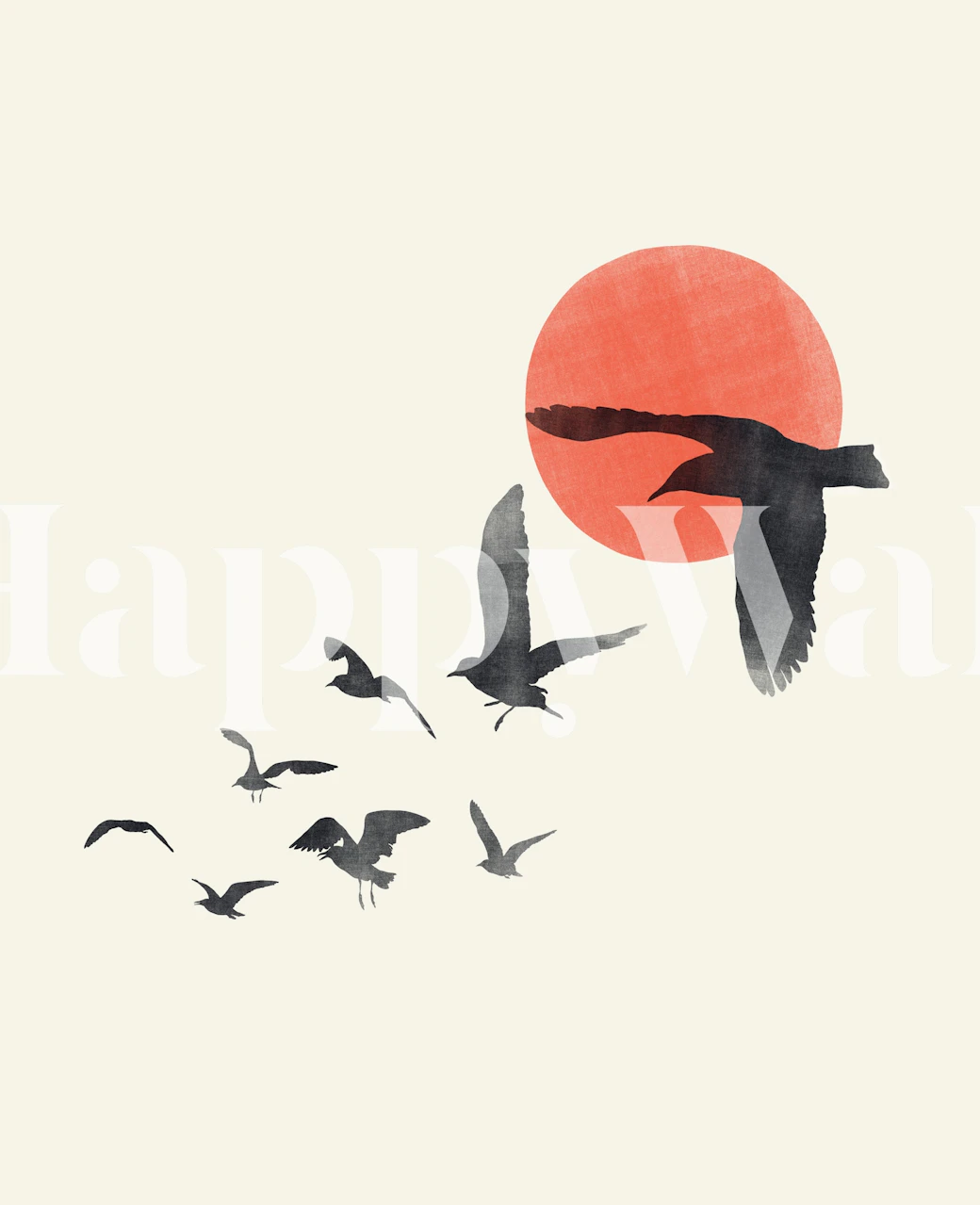 Birds flying under a red sun wallpaper