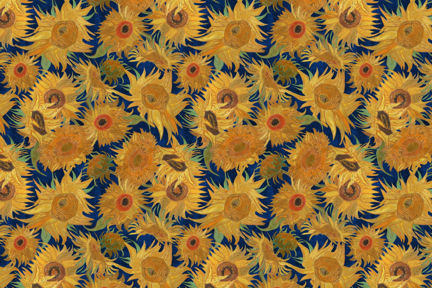 Buy Van Gogh Sunflowers indigo wallpaper - Free US shipping at