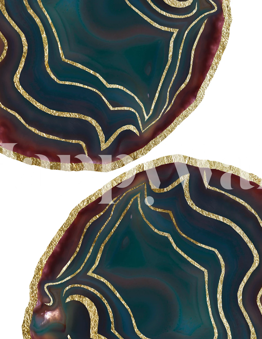 Blauwgroen en rood agaatpatroon met gouden accenten muurschildering