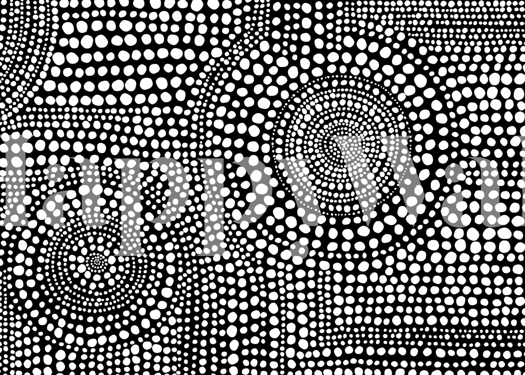 Black and white dotted pattern wallpaper featuring circular and abstract designs