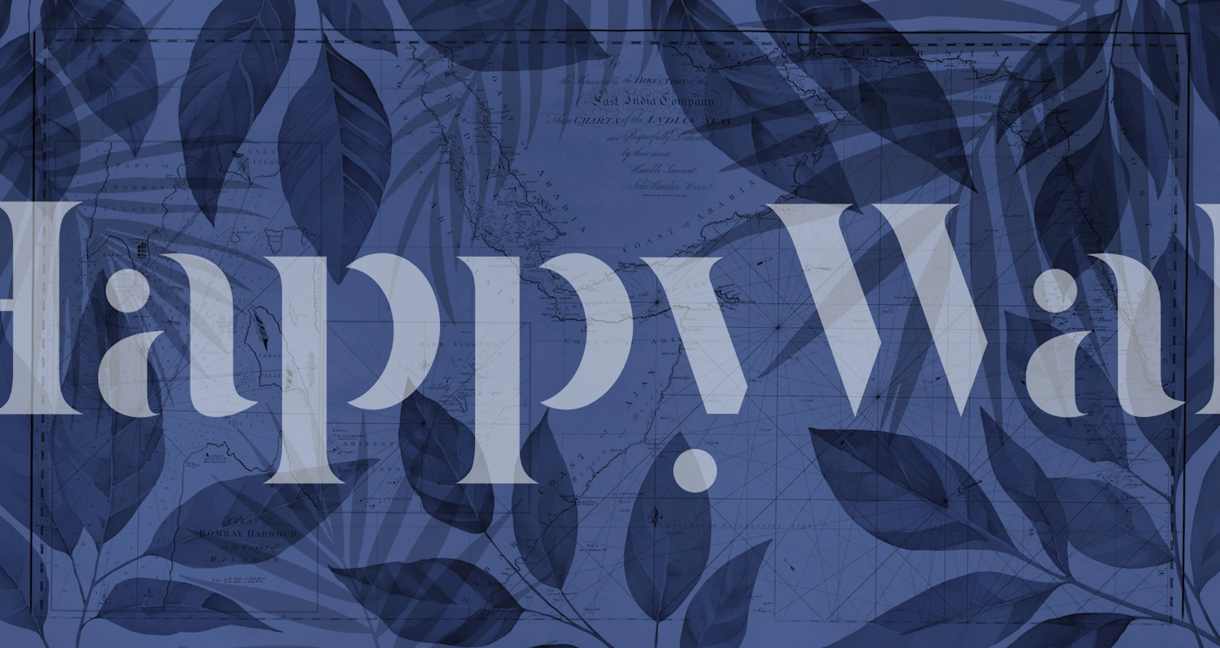 Botanical leaf pattern in navy blue tones wallpaper