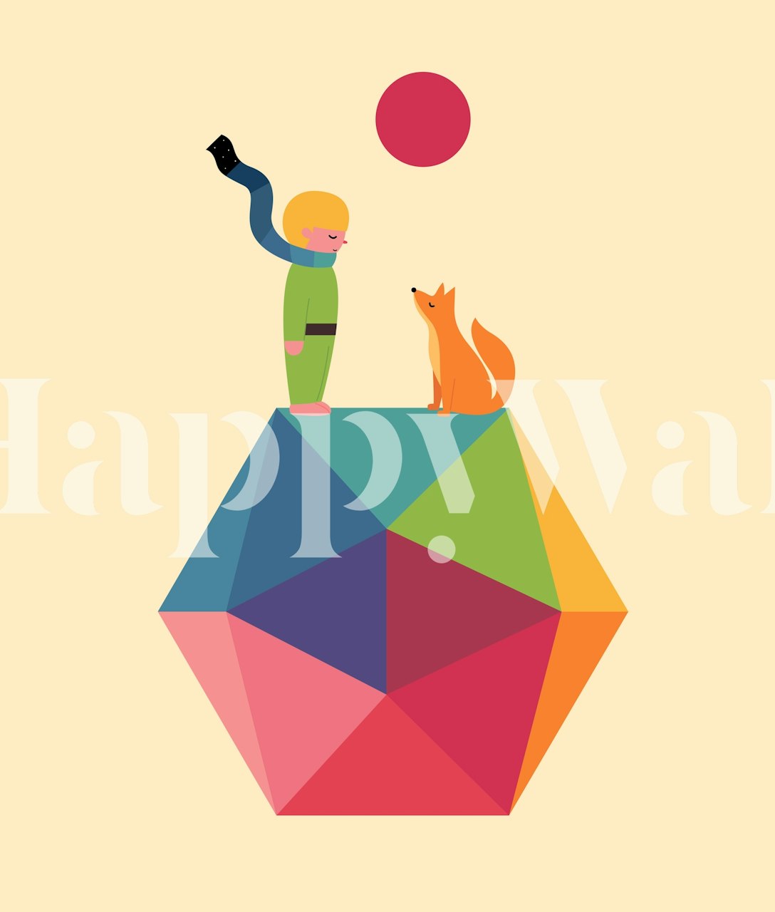 Whimsical wallpaper featuring a child and a fox