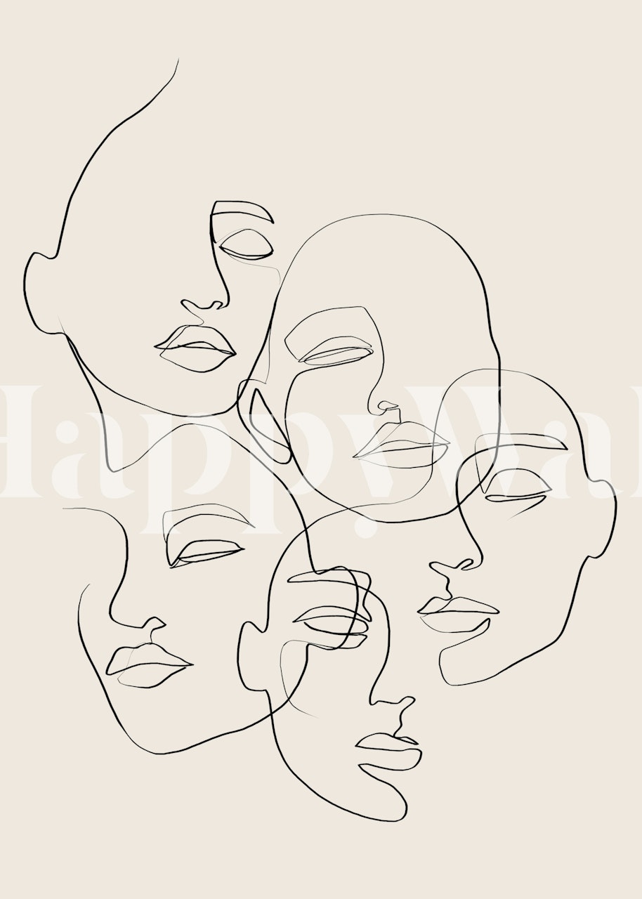 Minimalist line art faces on neutral background wallpaper