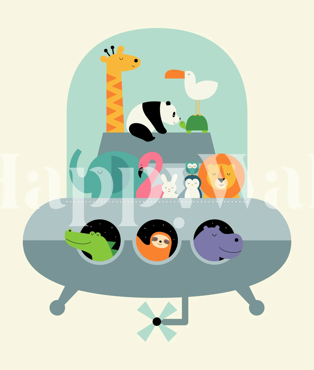 Flying Ark wallpaper with colorful animals