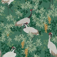 Vibrant Crane Botanical - Sea Green carta da parati