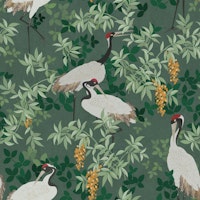 Vibrant Crane Botanical - Grey Green carta da parati