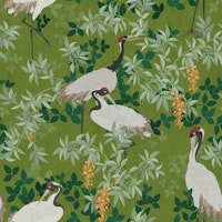 Vibrant Crane Botanical - Olive Green carta da parati