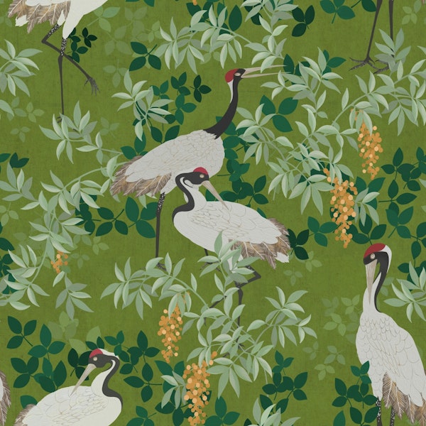 Vibrant Crane Botanical - Olive Green