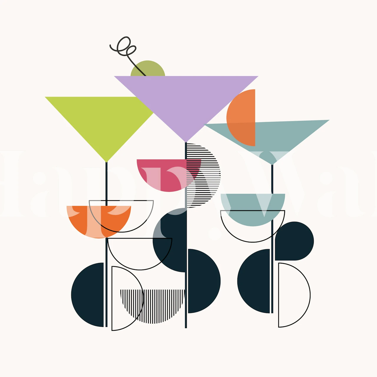 Vibrant Bauhaus Art Bar-tapet i ett stiligt rum