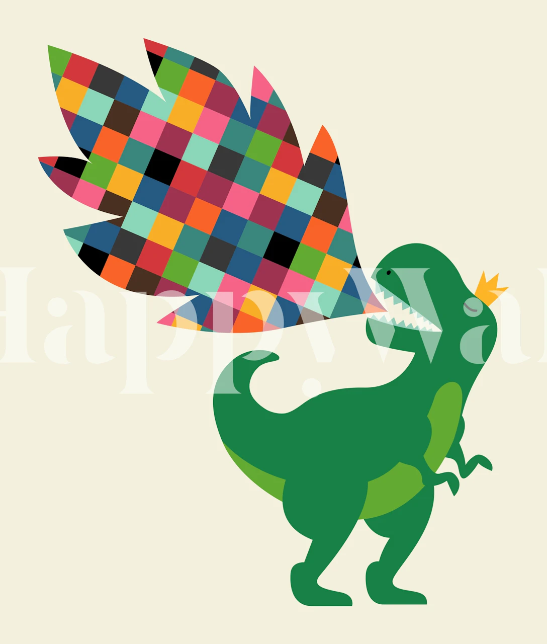 Colorful dinosaur with checkered pattern wallpaper