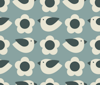 retro flowers and birds - faded blue tapete