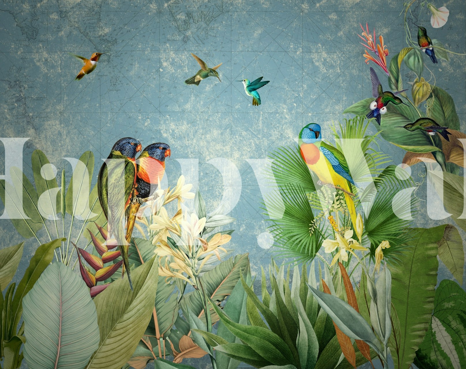 Exotic parrot jungle landscape wallpaper design