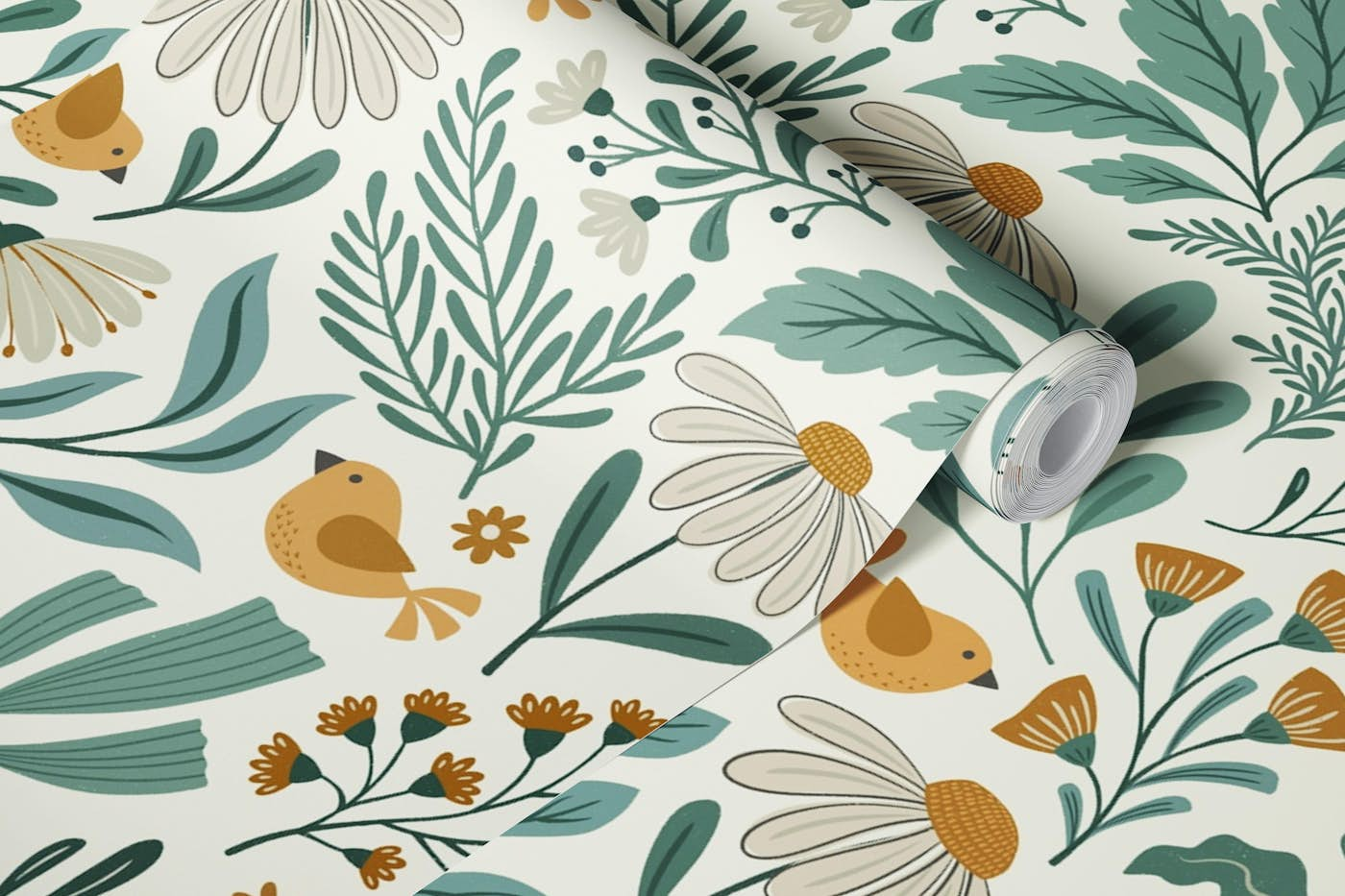 boho garden - earthy - green and tan wallpaper roll