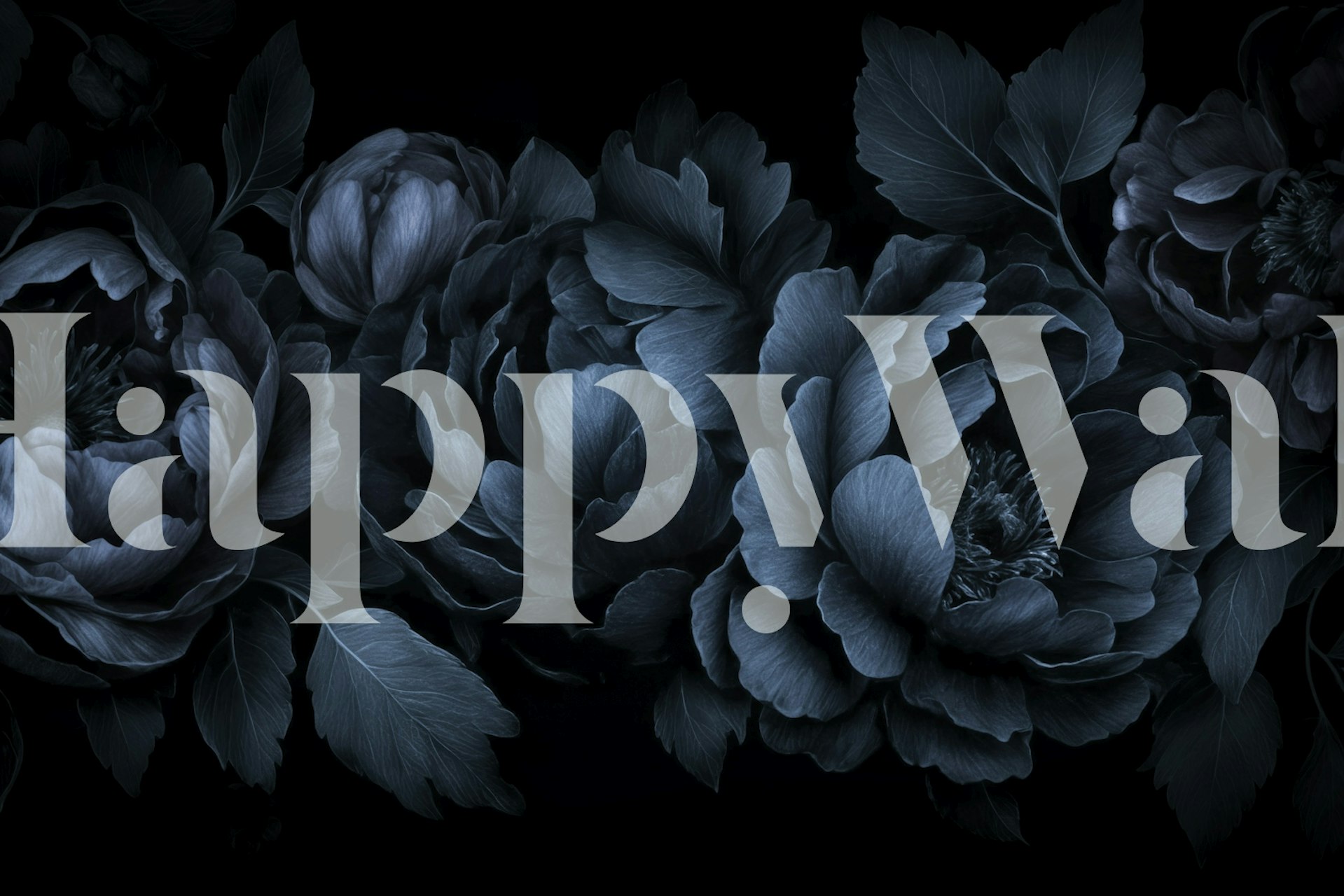 Dark Academia Flowers Midnight Blue wallpaper on a wall