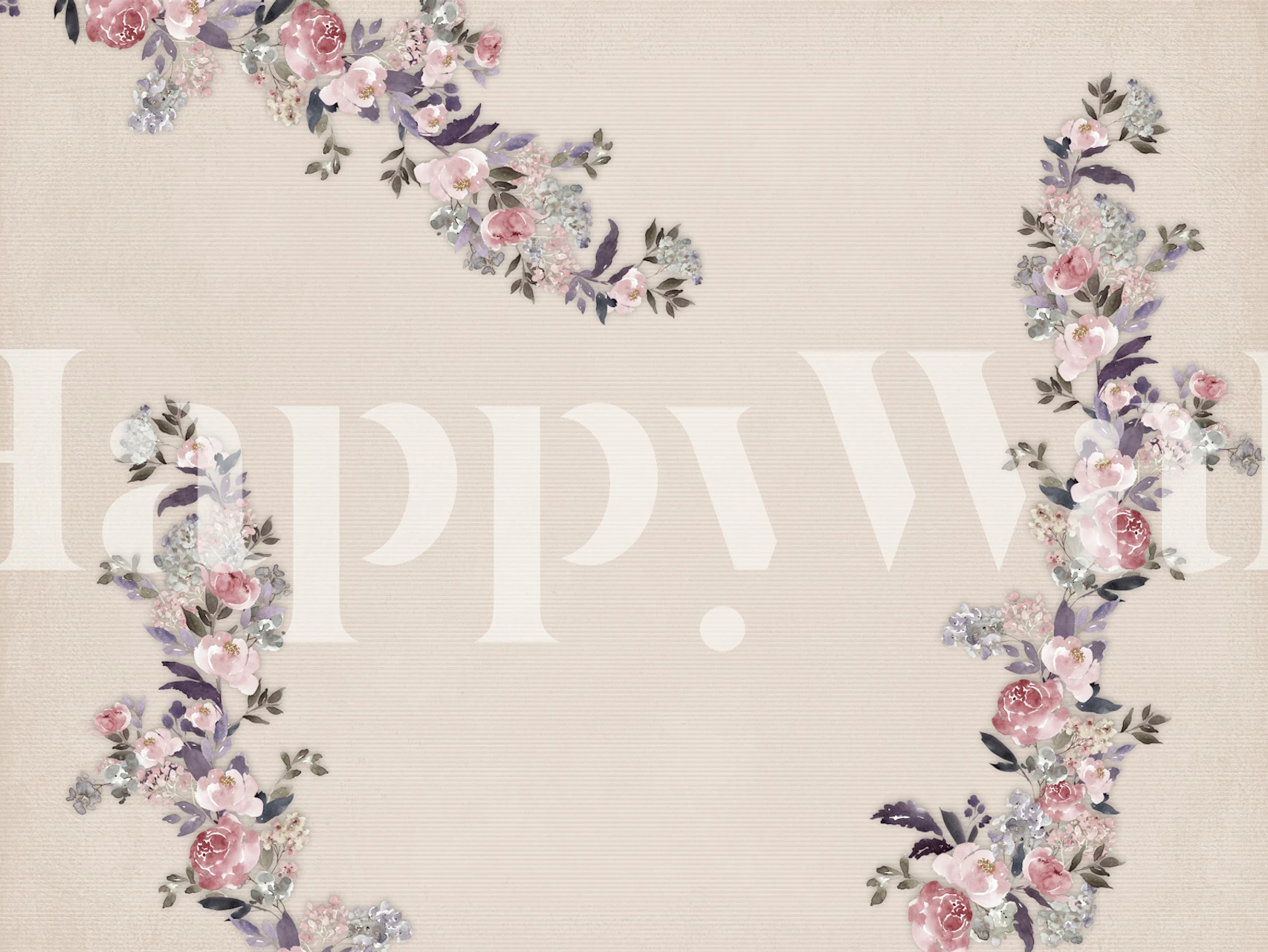 Climbing roses and floral motifs in soft beige wallpaper