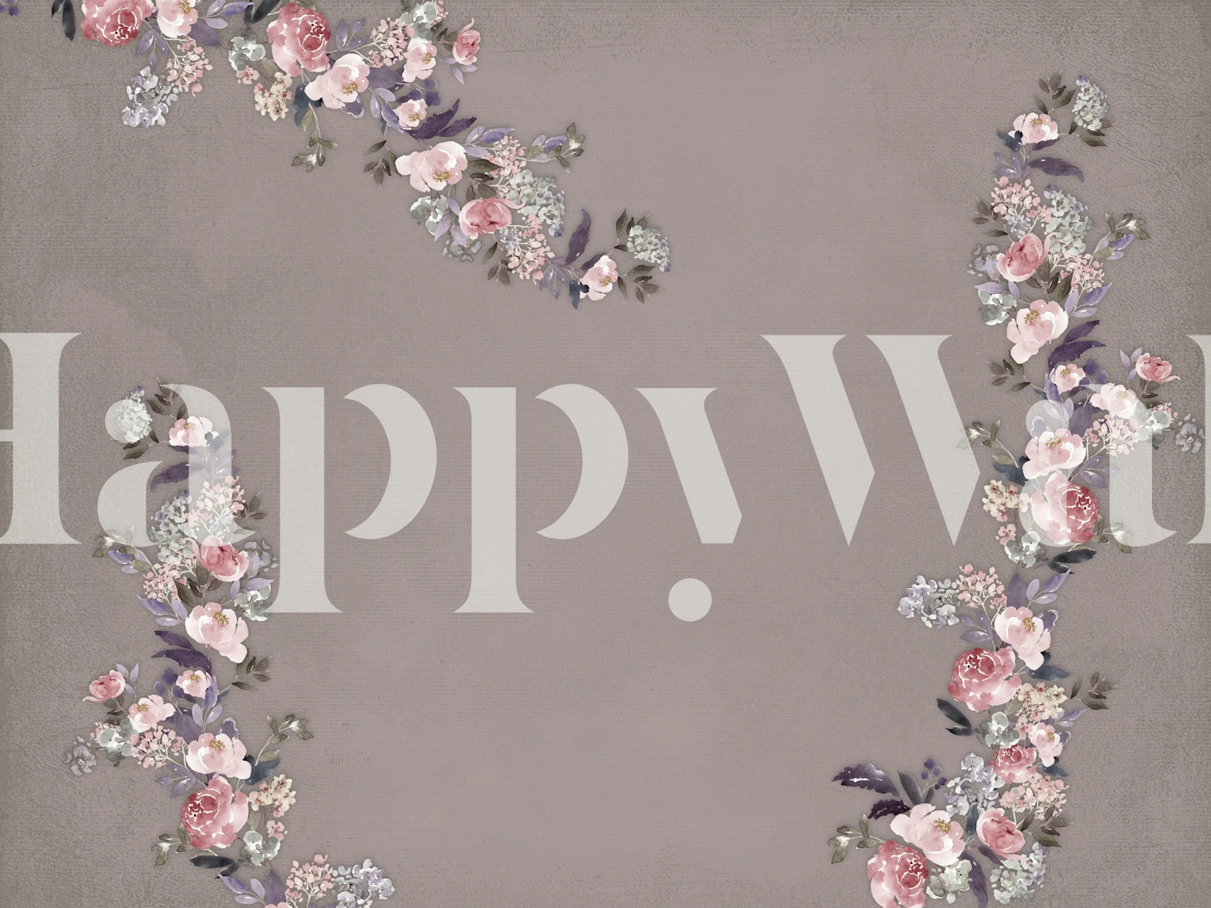 Floral wallpaper design with pink climbing roses on brown greige background