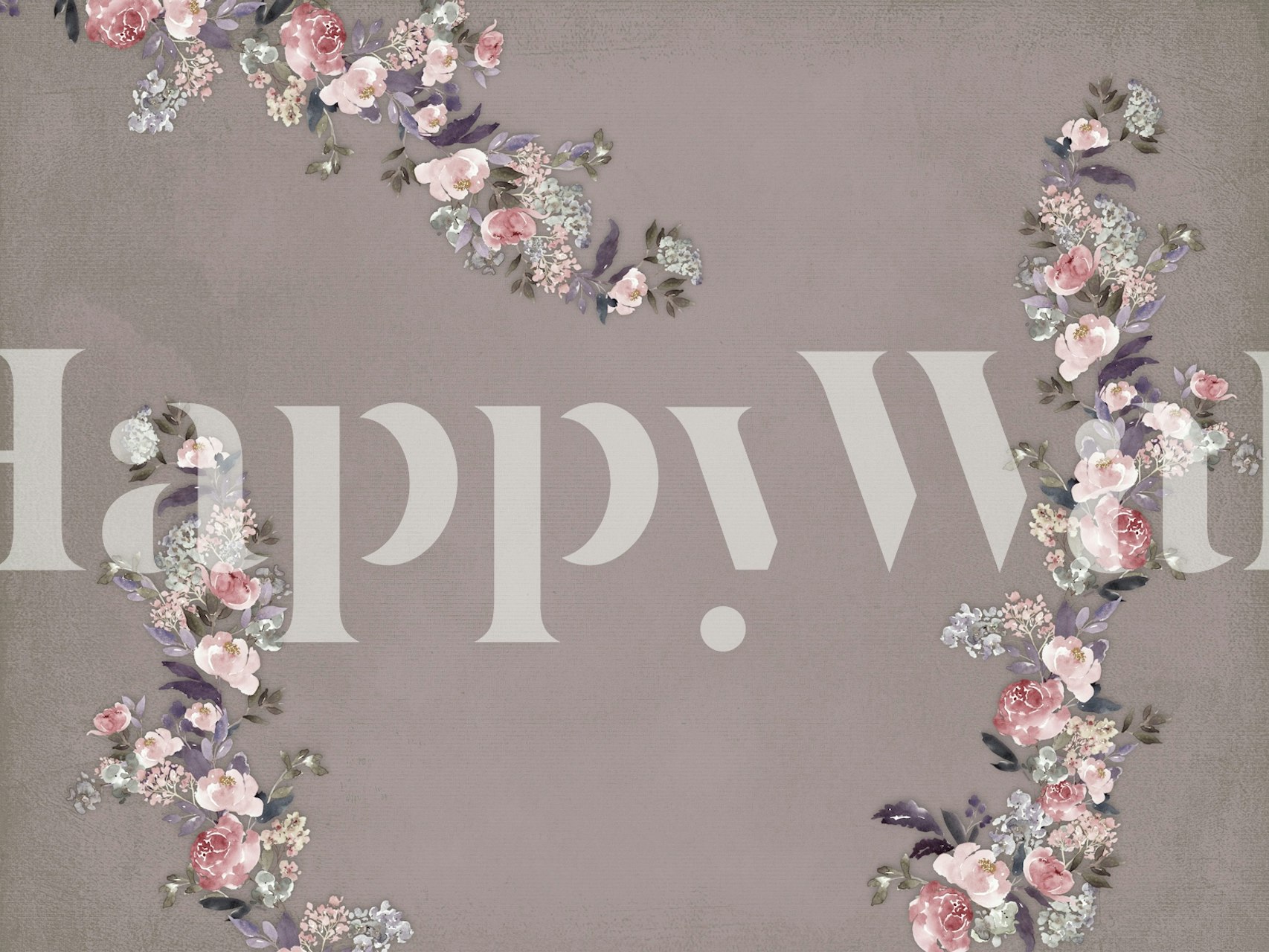 Floral wallpaper design with pink climbing roses on brown greige background