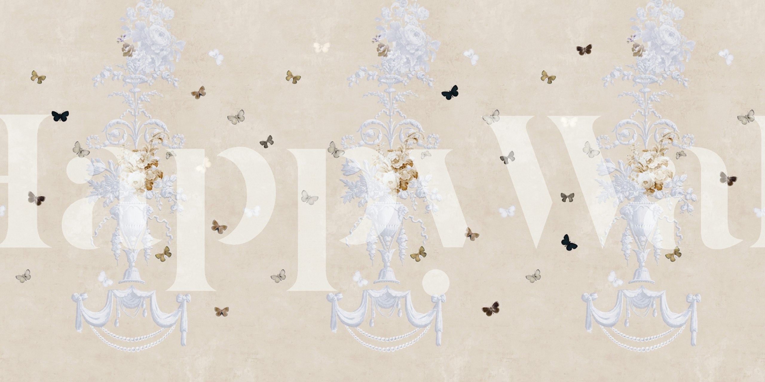 Victorian floral wallpaper with butterflies in a room