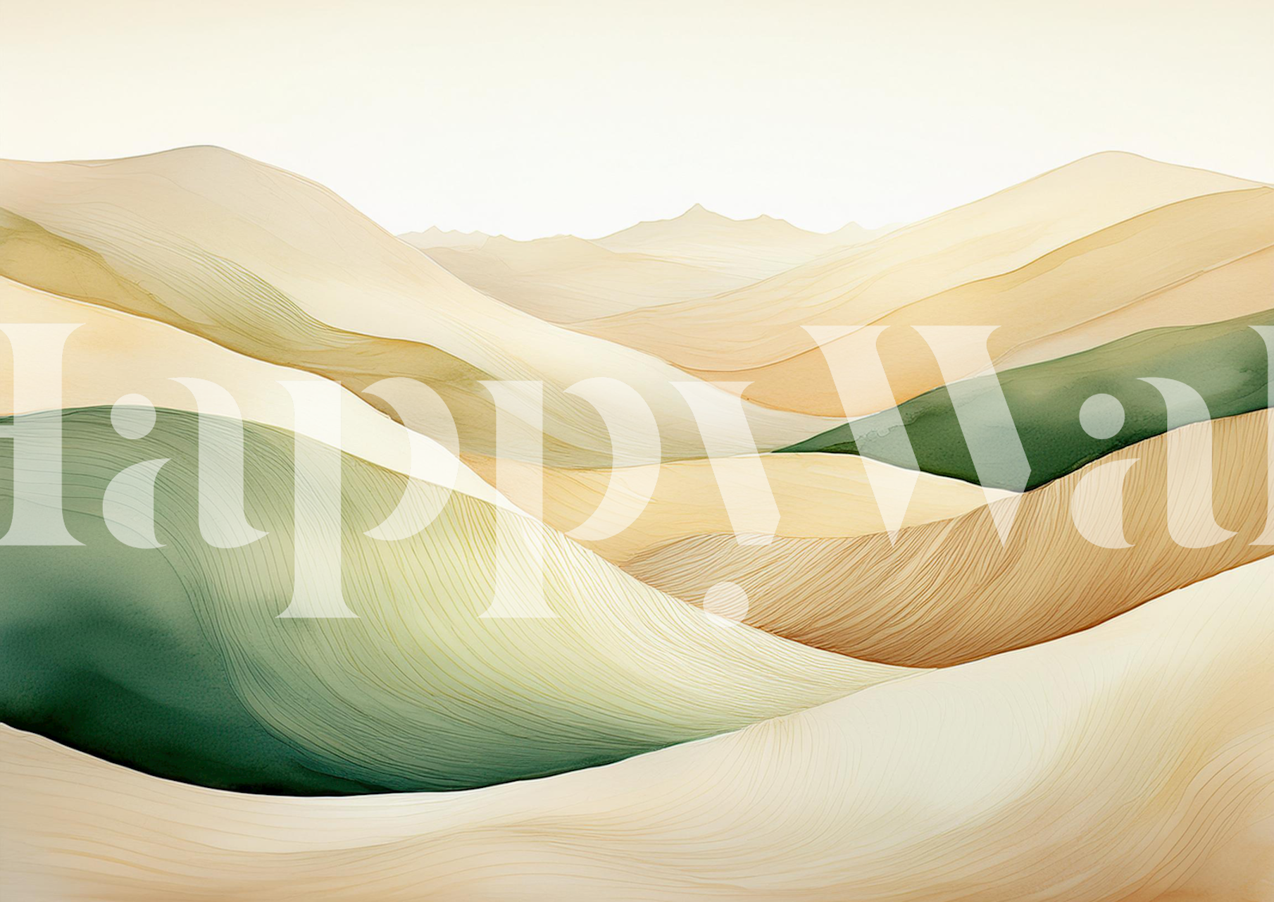 Abstract rolling hills in soft green, beige, and cream tones wallpaper