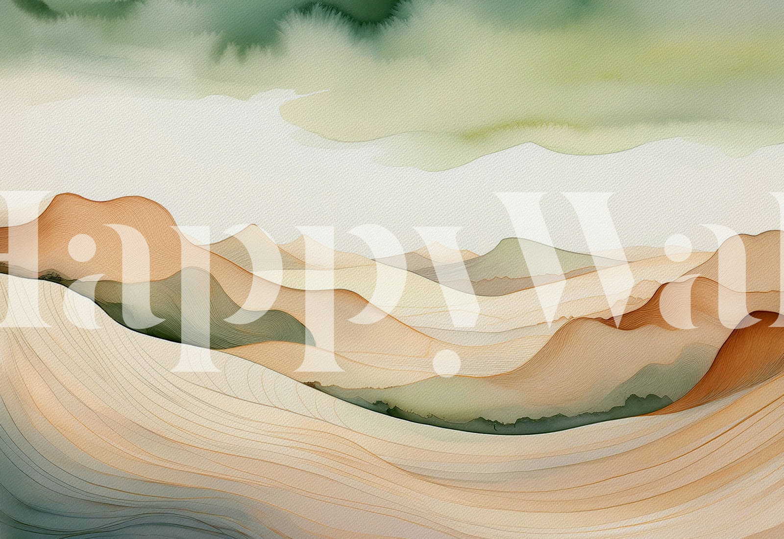 Serene desert vista wallpaper in a room