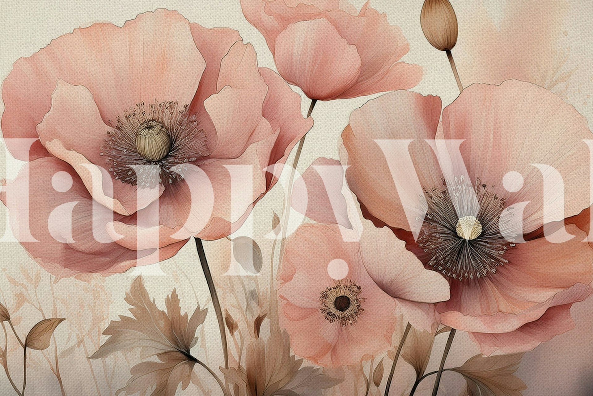 Flowers Poppy Pink Elegance tapet i ett rum