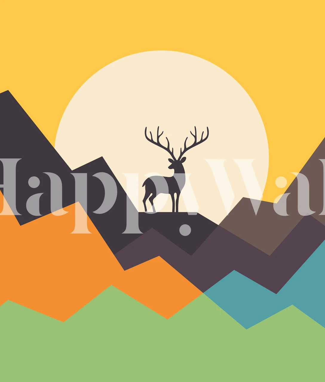 Silhouette of a deer against a colorful mountain backdrop wallpaper