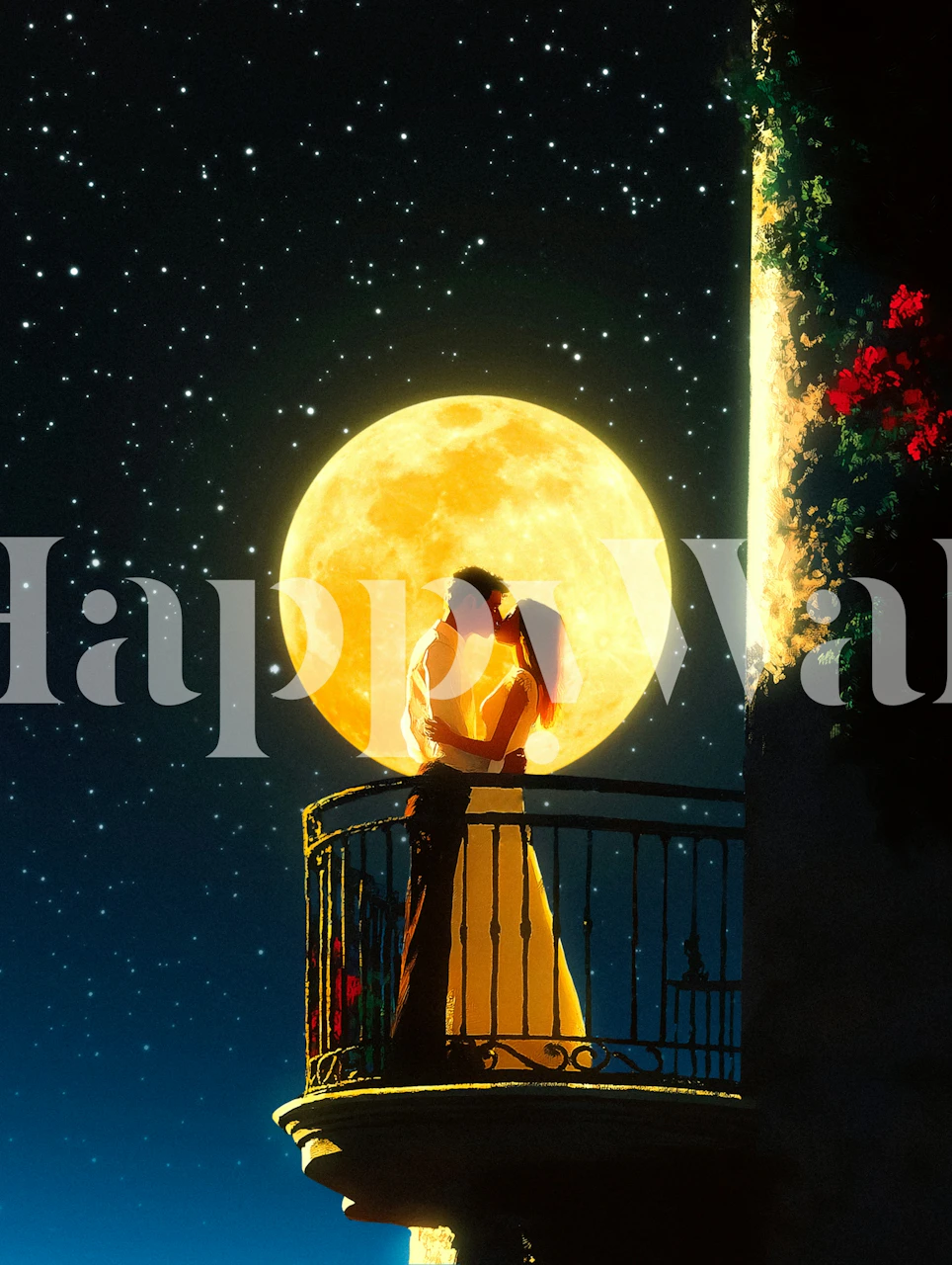 Romantic moonlit wallpaper in a room