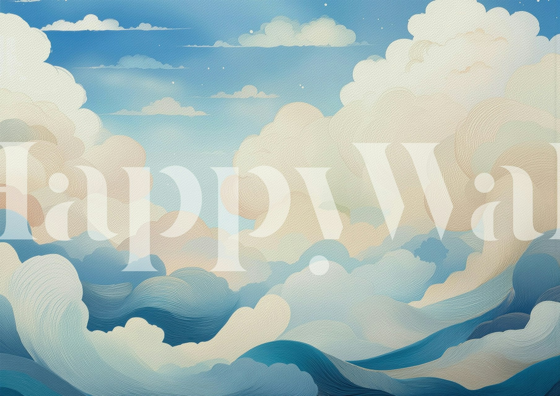 Dreamy cloudscape wallpaper in a room