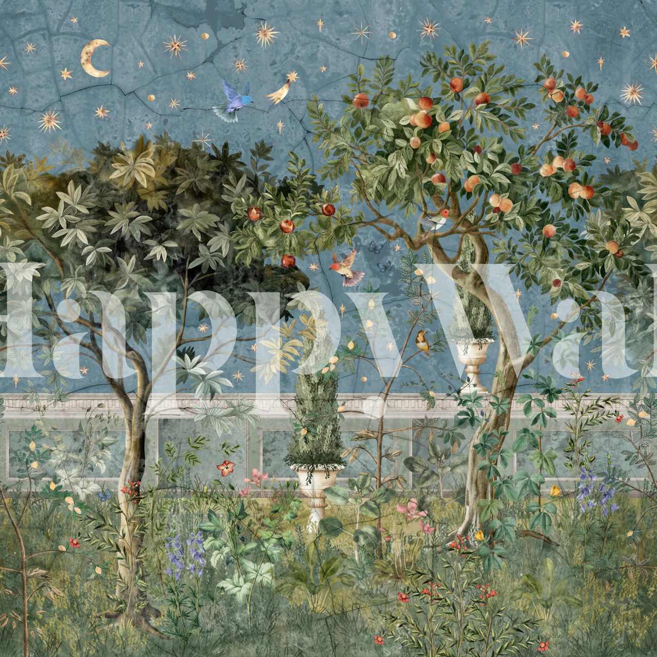 Under the Stars Magic Blue Grey wallpaper in a room