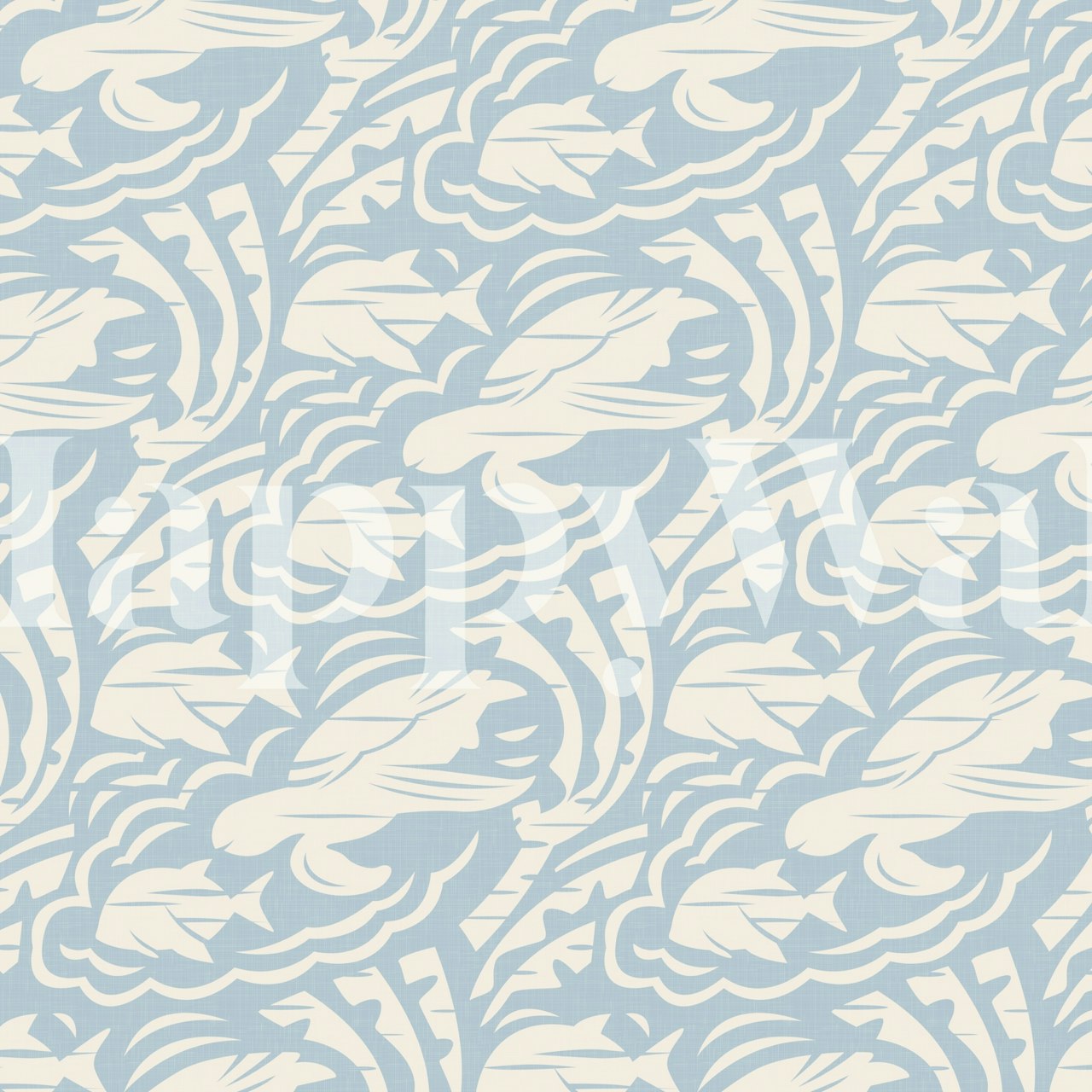 Hawaiian turtles pattern on baby blue background, block print wallpaper