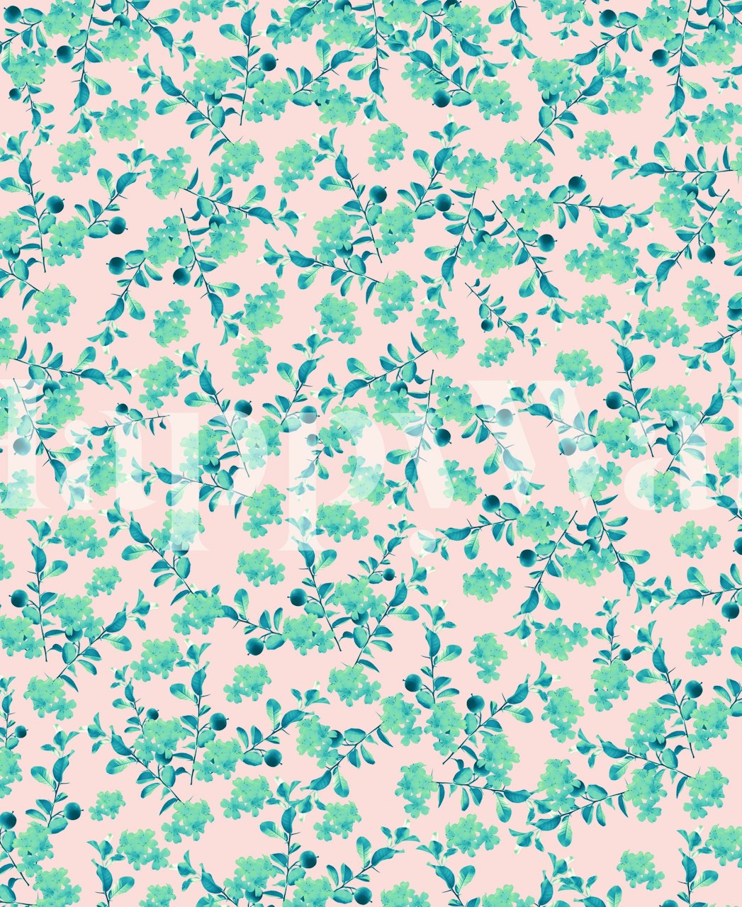 Turquoise Blush Mint Flower tapet i et rum